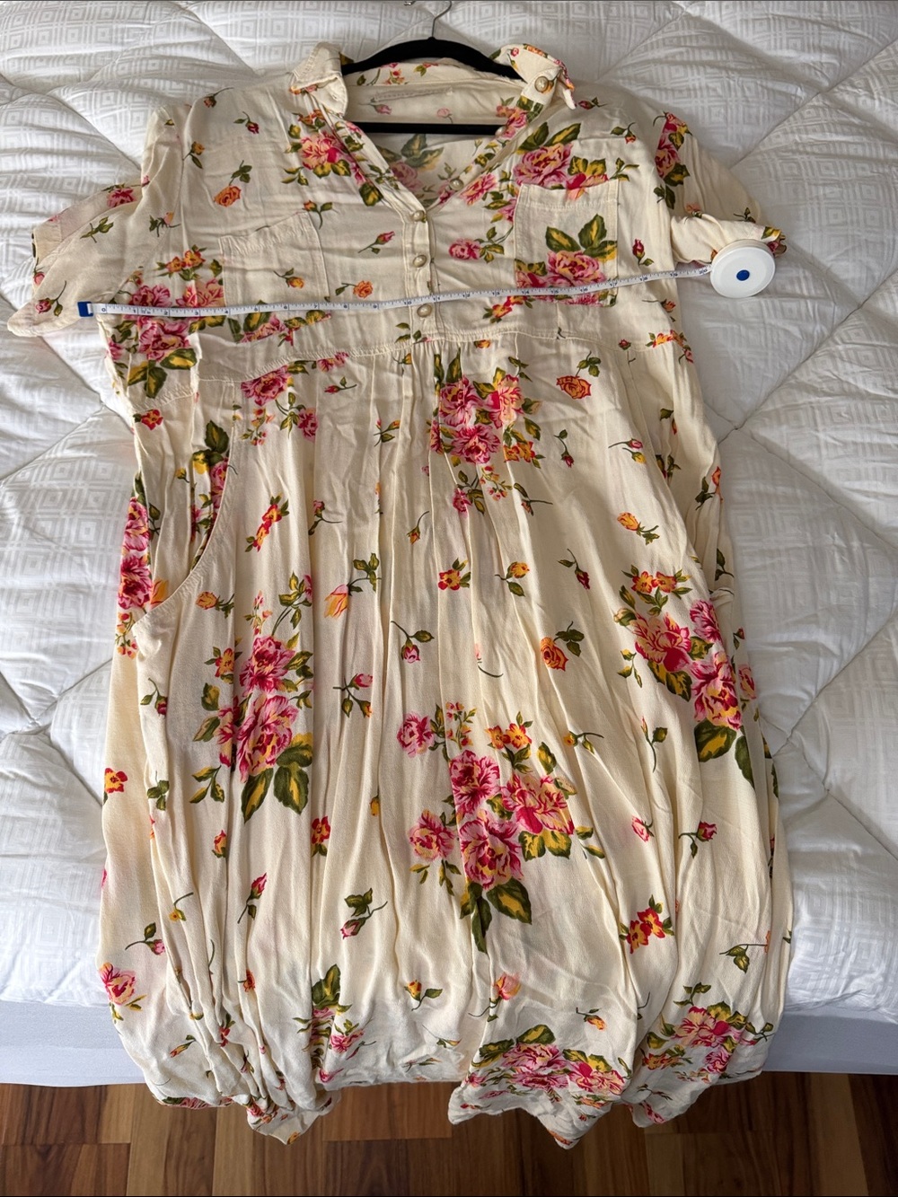 Women’s Cream Midi Dress with Pink Floral Print - Creative Cottons
